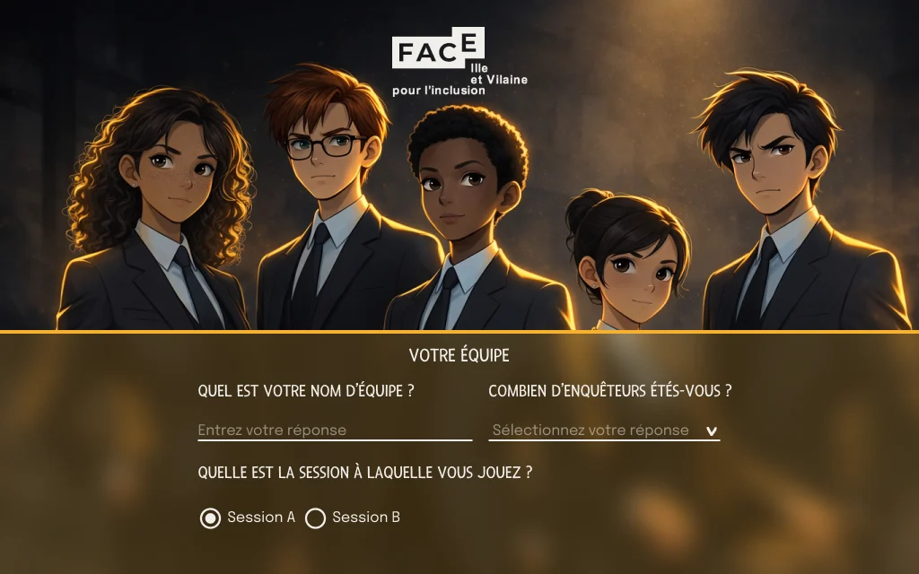 Face Foundation, un jeu d’équipe construit pour Albus Factory : cinq enquêteurs coopèrent autour de valeurs partagées.